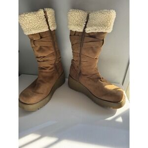 Vintage Y2K Nobo Platform Wedge Boots Faux Fur Zip Up Suede 9.5 Womens